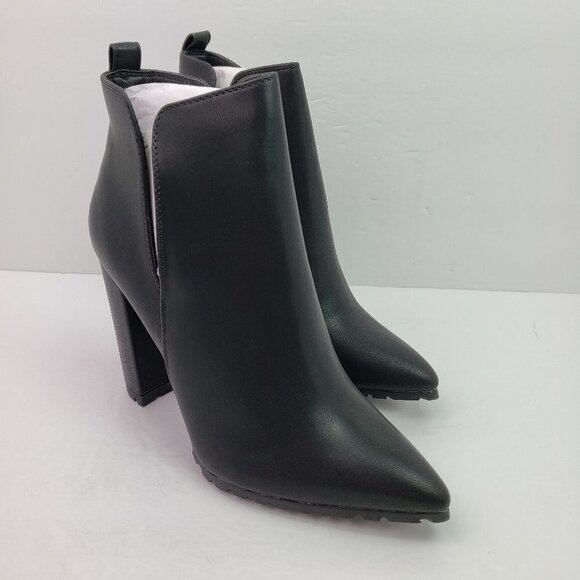 Qupid Womens Size 10 Black Slip On Pointed Toe 4 Inch Block Heel Bootie Boots - Picture 1 of 11